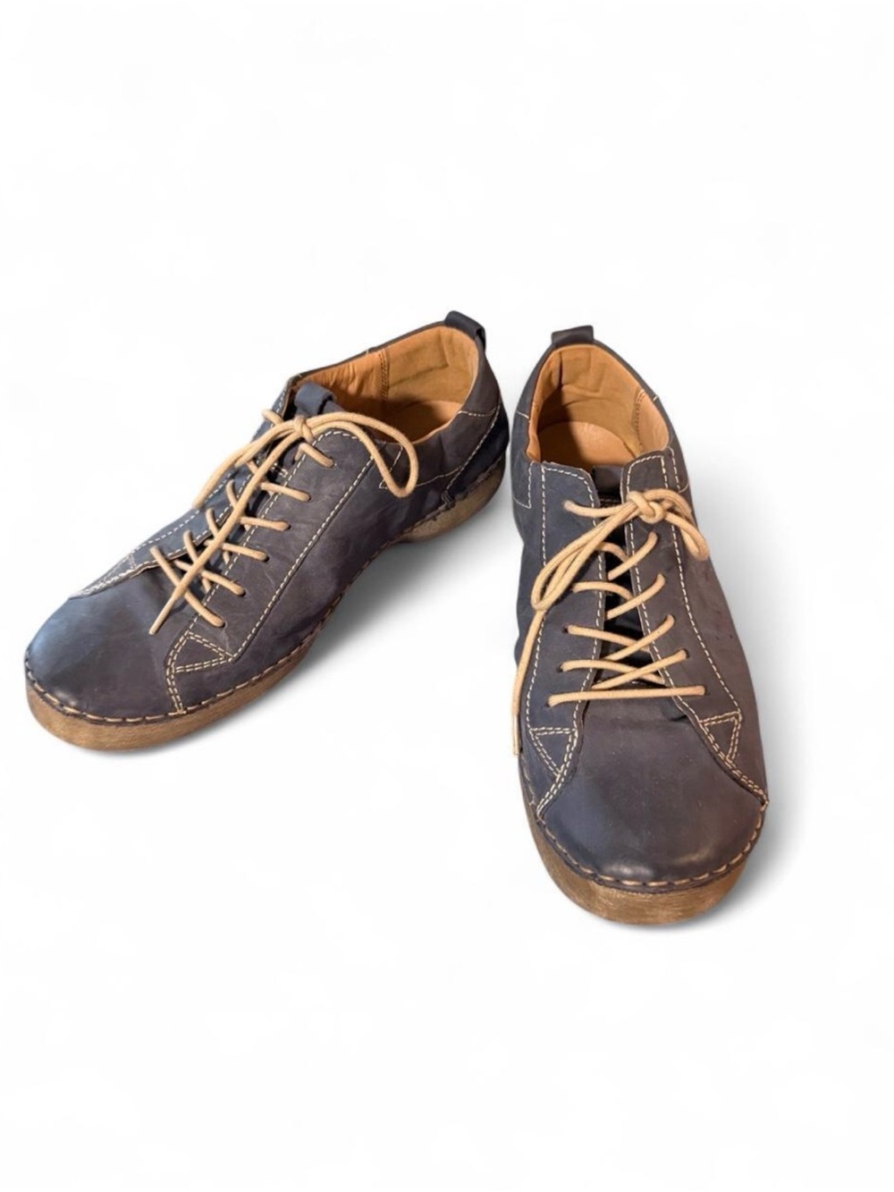Josef Seibel Casual Leather Lace-Up Loafers in Dusty Blue with Tan Accents